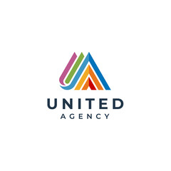 Initial Letter U A UA AU with colorful rainbow color palette for unity community logo design