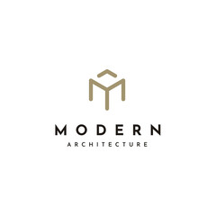 Fototapeta premium Initial Letter M Modern Architecture Building with Simple Hexagon Cube Line logo design