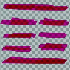 Set of colored strokes markers. Vector highlight brush lines. Hand drawing sketch underlined, stripes. Elements on an isolated transparent background.
