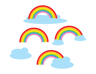 Set of Colorful rainbow and clouds on White background