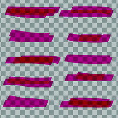 Set of colored strokes markers. Vector highlight brush lines. Hand drawing sketch underlined, stripes. Elements on an isolated transparent background.
