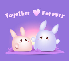 Vector illustration of cute rabbit on color background with text. Happy cartoon bunny celebrate Valentine's Day.