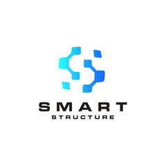 Modern Initial Letter S Negative Space with futuristic digital square dots link network connection logo design