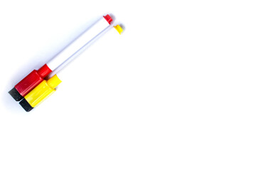 Red and yellow marker isolated items on white background
