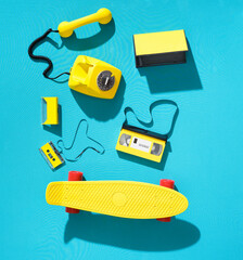 Happy safe memories of an 80's summer childhood with a few key things to evoke nostalgic memories in a vibrant graphic contemporary pop art way.