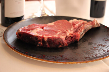 Raw beef steak on a plate