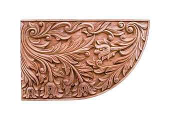 Isolated teak wood carving on white background with clipping path for design elements.