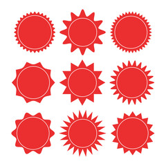 Starburst sticker set - collection of special offer sale round shaped red sunburst labels