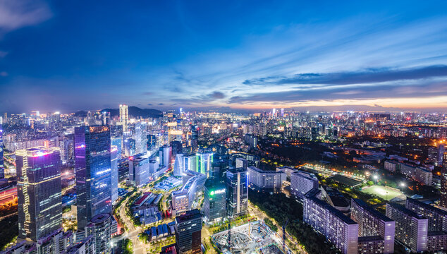 The city skyline at sunset in Nanshan Science and Technology Park, Shenzhen, China © hu