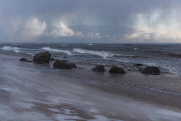 strong wind and storm by the sea