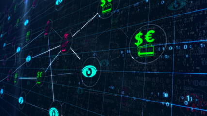 Social scoring and surveillance symbols illustration