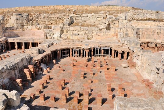 View of Public Baths and a caldarium with an underfloor heating system at the Neolithic period Kourion Ancient city in Cyprus