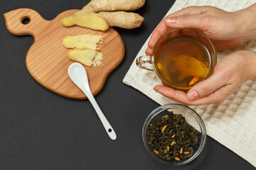 Health remedy foods for cold and flu relief on a black background.