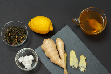 Health remedy foods for cold and flu relief on a black background.
