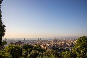 Fototapeta na wymiar View of Barcelona with blue sky