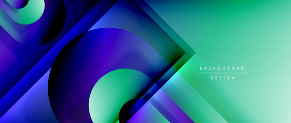 Vector geometric abstract background with lines and modern forms. Fluid gradient with abstract round shapes and shadow and light effects