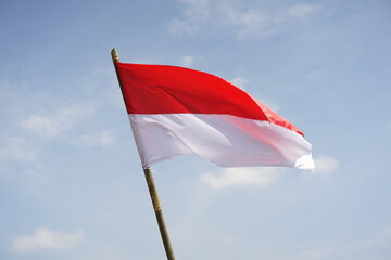 Indonesia flags with blue sky. Independence day concept.