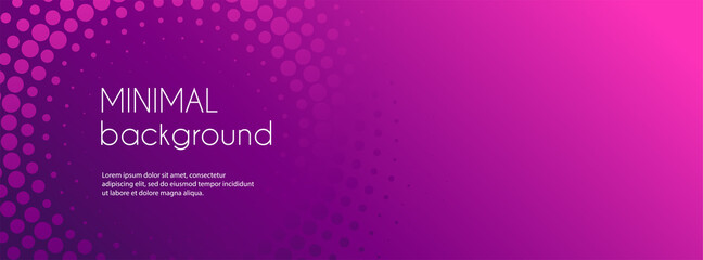 Abstract long banner vector template for social media. Minimal gradient background with halftone circles