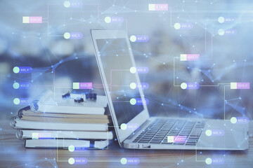 Naklejka premium Double exposure of computer and technology theme hud. Concept of innovation.