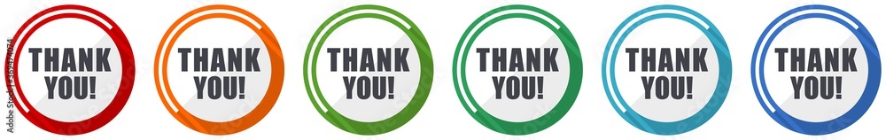 Aufkleber thank you icon set, flat design vector illustration in 6 colors options for webdesign and mobile app