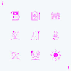 Business icons set, valentines day icons, vector illustration, pink heart design