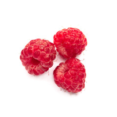 Large berries of red fresh raspberries are on a white background, isolated.