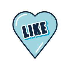 slang bubble concept, blue heart with like word icon, flat style