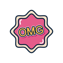 slang bubbles concept, seal stamp with omg word icon, flat style