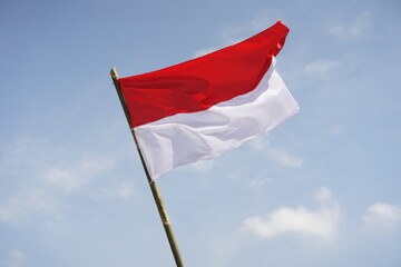 Indonesia flags with blue sky. Independence day concept.