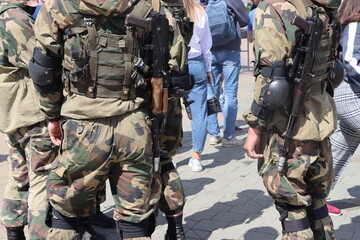 army soldiers at Minsk street in uniform