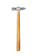Old tools. A nickel hammer with a wooden handle isolated on a white background.