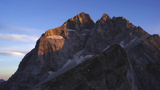 timelapse on sunset in the mountains, jalovec, triglav national park 