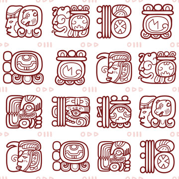 	
Maya glyphs, Mayan writing system vector seamless pattern - tribal art