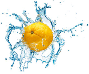 orange in spray of water.