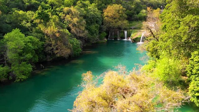 Aerial view of a river in the Huasteca Region, San Luis Potosi, Mexico.