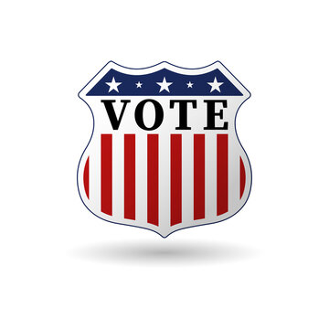 2020 campaign election pin button or badge with patriotic stars and stripes theme. US presidential election icon. Isolated on a white background. Vector illustration.
