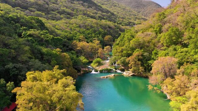 Aerial view of a river in the Huasteca Region, San Luis Potosi, Mexico.