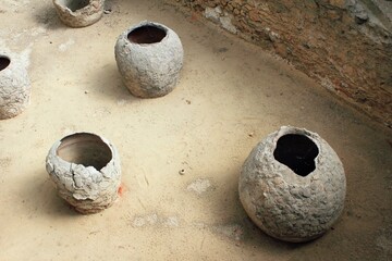 Archaeological site of Roman bath in Athens, Greece, Jule 16 2020.