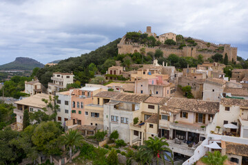 Fototapeta na wymiar the castle and town of Capdepera Mallorca