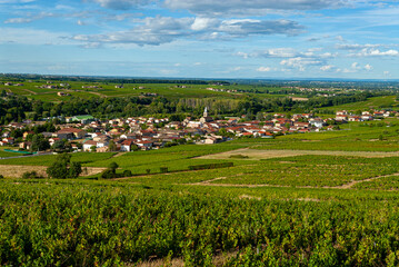 Fototapeta na wymiar Le village de Cercié dans le vignoble du Beaujolais dans le département du Rhône en France