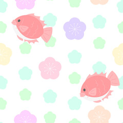 パステル梅と鯛　シームレスパターンC