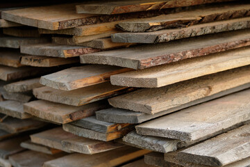 The concept of production, manufacturing and woodworking. Sawmill, wood processing, timber for lumber Industry or wood.