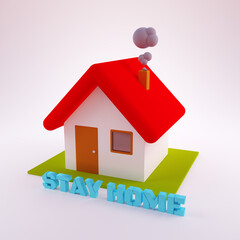 3d house icon stay safe on white background (square format)
