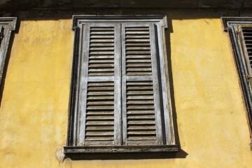 Closed shutters of an old building in the district of Plaka in Athens, Greece, June 16 2020.