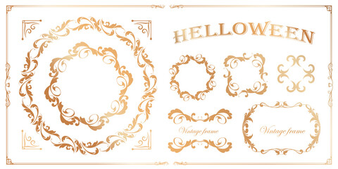 ハロウィンのフレーム素材、ハッピーハロウィン、パーティー、イベント、装飾素材、ビンテージ、アンティーク、ゴージャス、ラグジュアリー