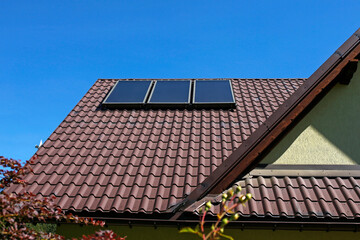 solar panels on the roof of modern house