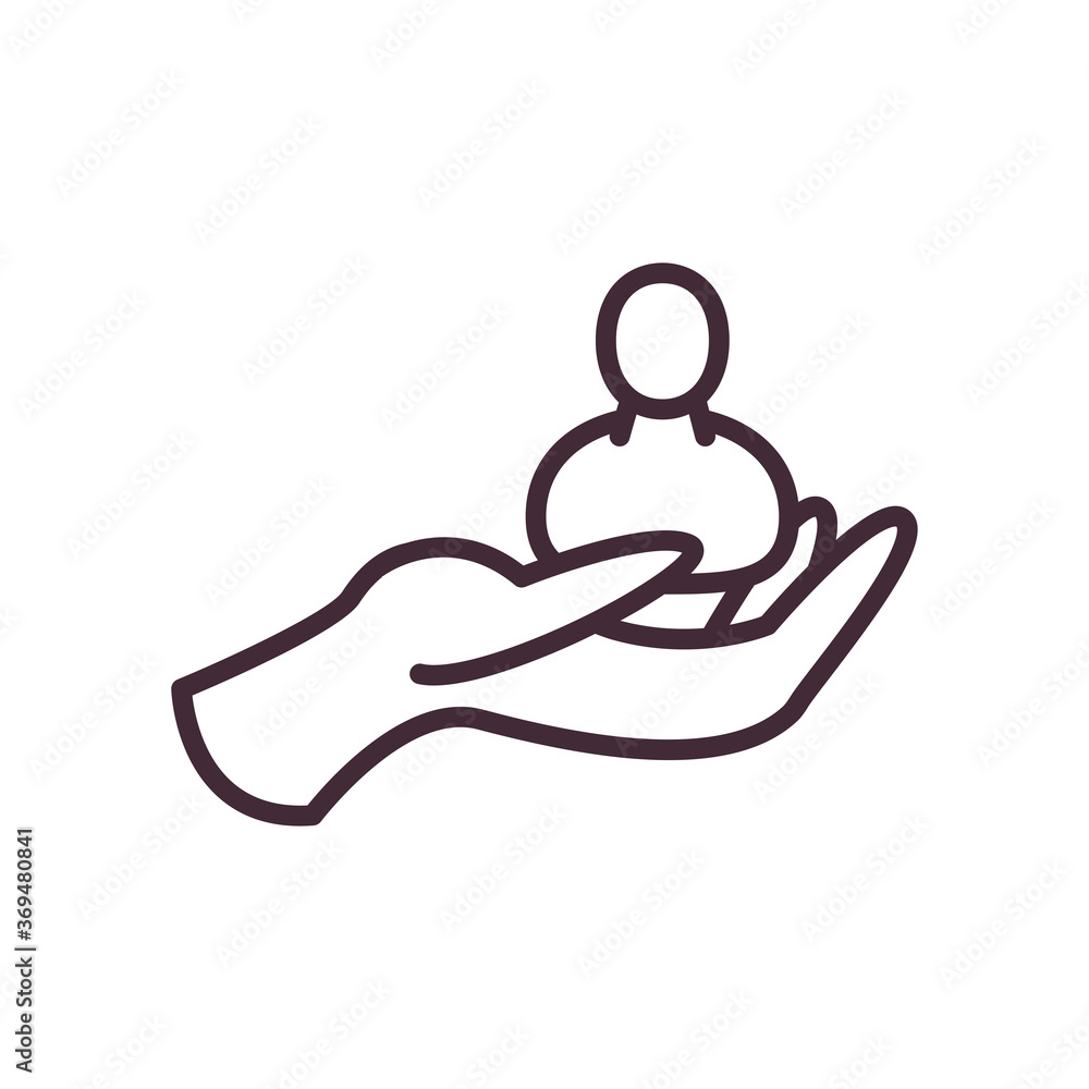 Poster avatar on hand line style icon vector design
