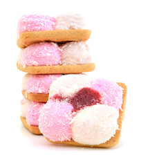 colorful marshmallow cookies isolated on white background