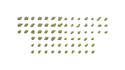 Full set of English letters in 3D illustrations separated to two sides for matching perspectives, lightings and shadows for realistic combinations on white background