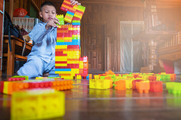Boy playing toy puzzle